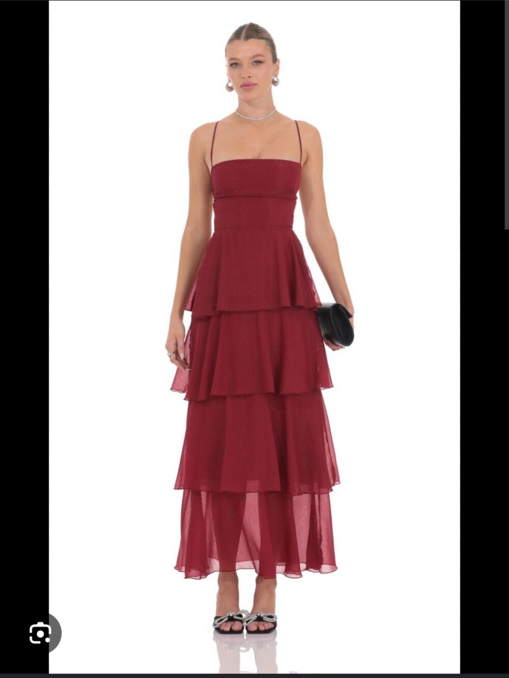 Lucy In The Sky Shimmer Crinkle Maxi Dress in Maroon Size Small